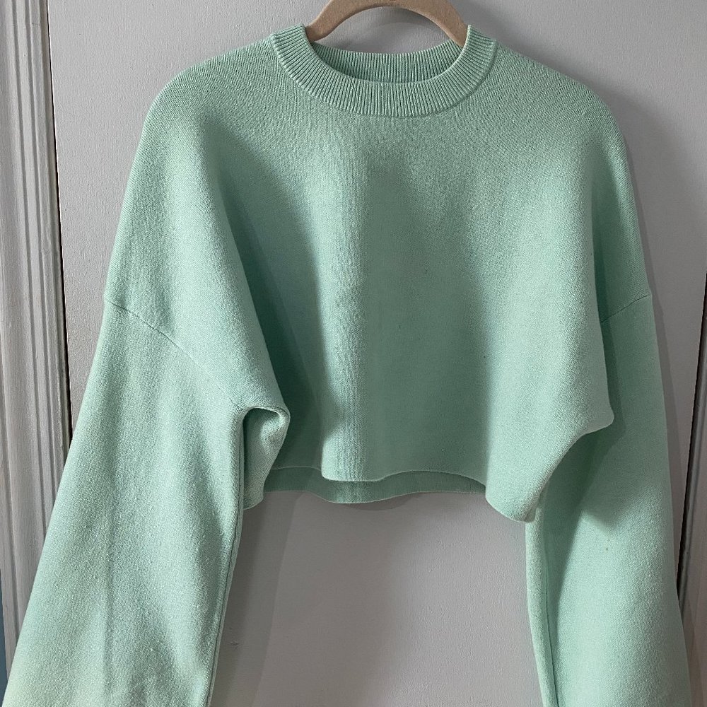 ZARA Mint Green Cropped Bell Sleeve Sweater - Size Small